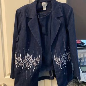 A denim suit wormed twice.  No imperfections.